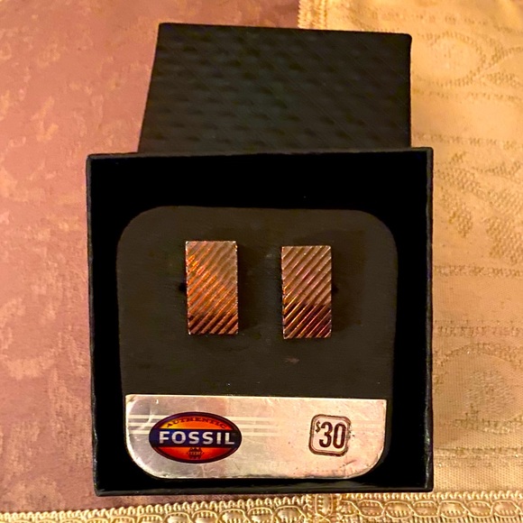 FOSSIL CUFFLINKS, Stylish & Classy Silver & Black Rectangular, NWT! - Picture 11 of 13